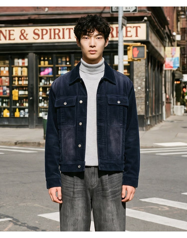 워싱 코듀로이 트러커_네이비 (오버핏)_DJPVD63OSN
