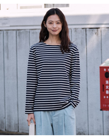 보트넥 스트라이프 긴팔 티셔츠_네이비 (세미오버핏)_LTSWA61NTN