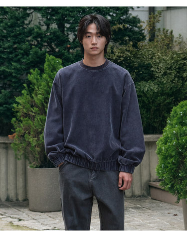 코듀로이 라운드 티셔츠_블루 (오버핏)_DTSWD62OSL