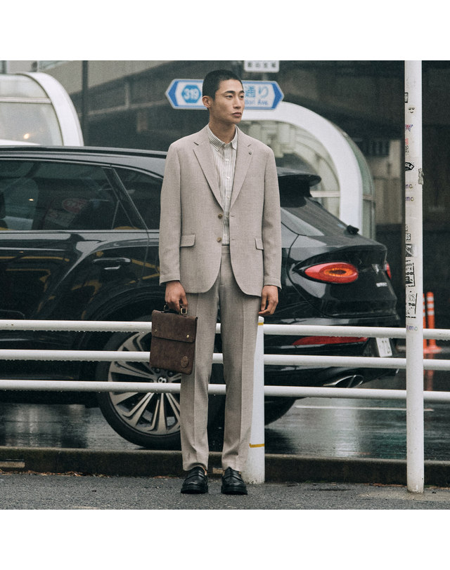 에스티코 투톤 텍스쳐 경량 셋업_베이지 (릴렉스핏)_SEJVB05SET 착용컷