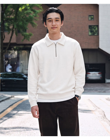 분또 카라 집업 티셔츠_화이트 (세미오버핏)_DTSUA21CSW