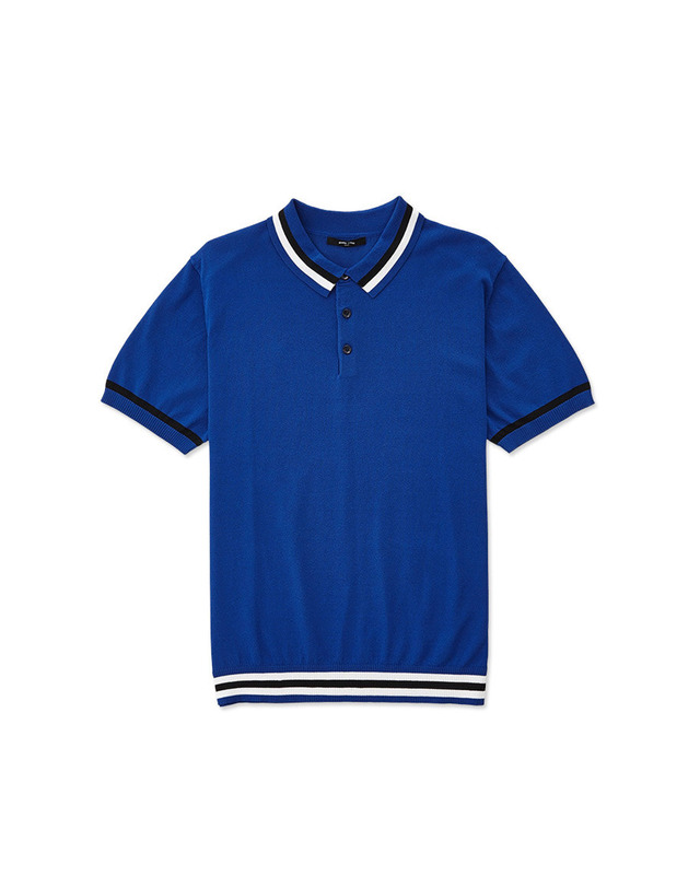 에스티코 [GOLF] 블루 카라배색 니트 티셔츠_DGKUB03CSL 착용컷