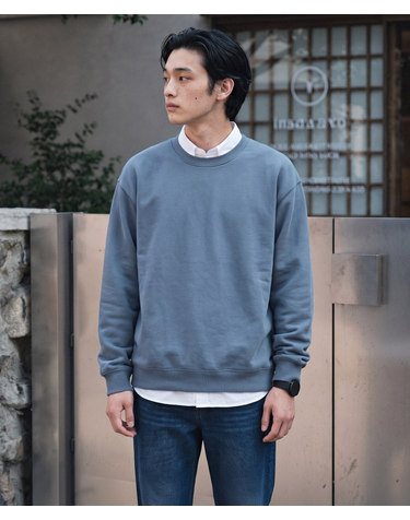베이직 맨투맨 티셔츠_블루 (세미오버핏)_DTSVA04CSL