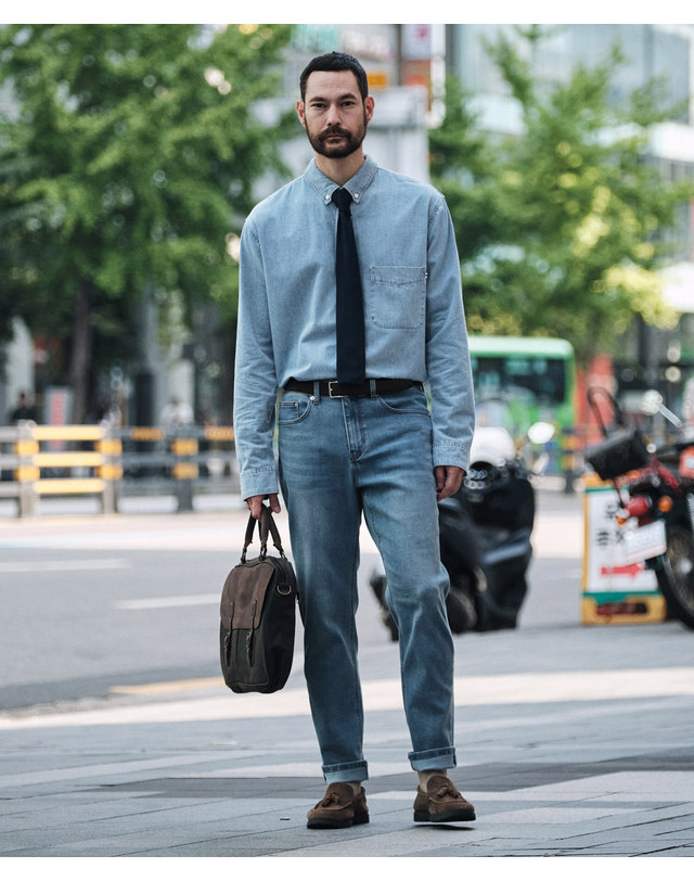 에스티코 8oz Standard Denim Shirts_라이트 인디고 (이지핏)_DDSWZ13ES3 착용컷