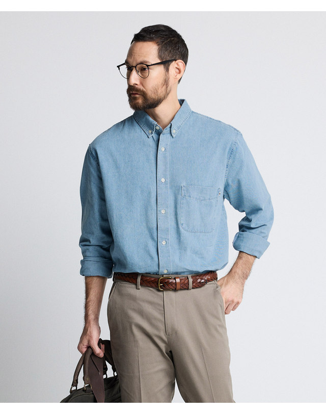 에스티코 8oz Standard Denim Shirts_라이트 인디고 (이지핏)_DDSWZ13ES3 착용컷