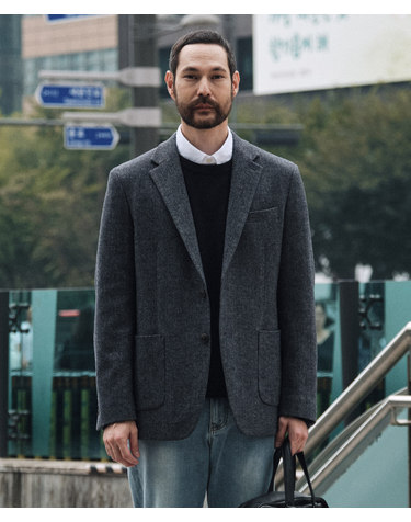 Wool Herringbone Jacket_네이비 (클래식핏)_DJAVD01CSN