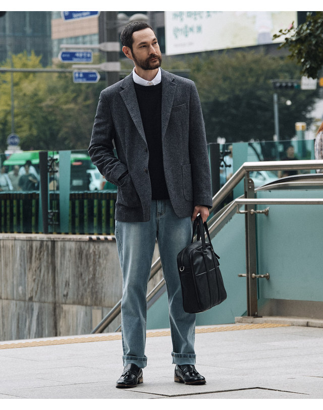 에스티코 Wool Herringbone Jacket_네이비 (클래식핏)_DJAVD01CSN 착용컷