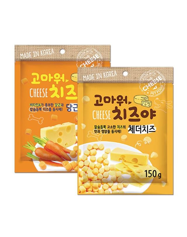바우와우 치즈야 반려견 노령견 영양간식 당근볼 150g 트릿 착용컷