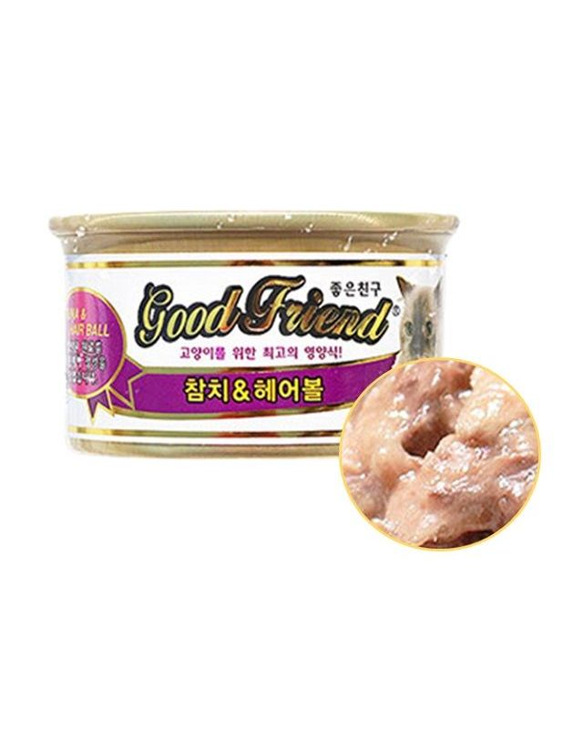 굿프랜드 고양이캔 참치 헤어볼 캔 85g 1개 영양간식 캔간식 착용컷