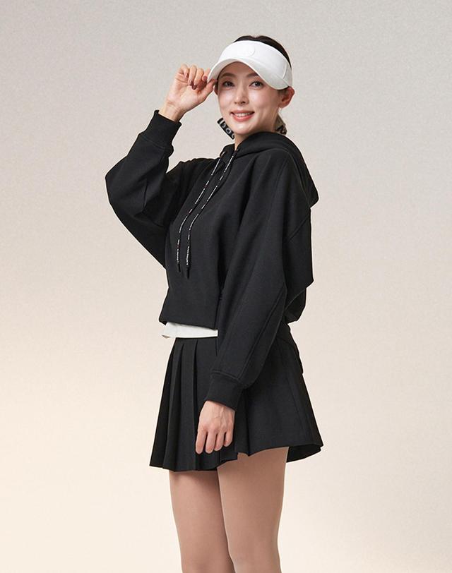 디마레 오버핏 세미 크롭 백슬릿 후드티 착용컷