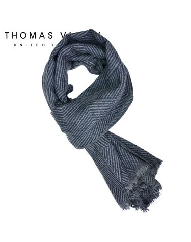 [갤러리아] [THOMAS VAILEY] 울머플러 헤링본 네이비 폭 60cm 길이 200cm