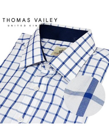[갤러리아] [THOMAS VAILEY] 토마스 베일리 빅체크 슬림핏 반팔 셔츠 화이트 160