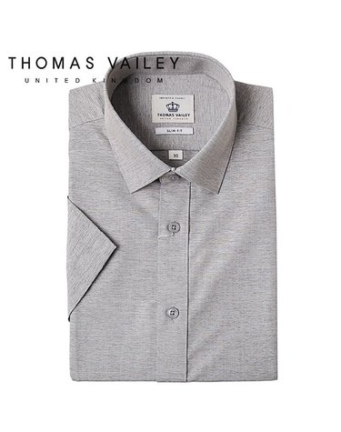 [갤러리아] [THOMAS VAILEY]토마스베일리 남성드레스셔츠-멜란지 슬림핏반팔셔츠 그레이 341