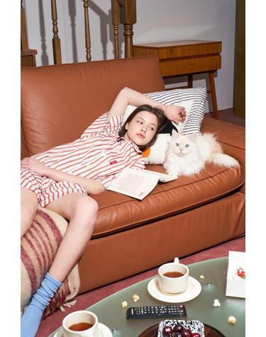 댄스온더플로어 furless pajamas 퍼리스 스트라이프 파자마 반소매세트