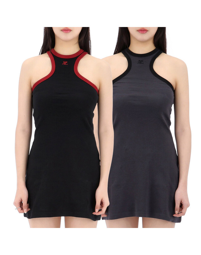 쿠레주 [명품] 25SS 꾸레쥬 콘트라스트 스쿠버 미니 원피스 3종 125JRO577JS0203 진한 그레이 착용컷