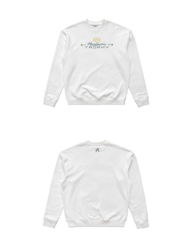 말본골프 [명품] M 7404 WHT 트로피 크루넥 맨투맨 화이트 남성 맨투맨 아이보리 착용컷