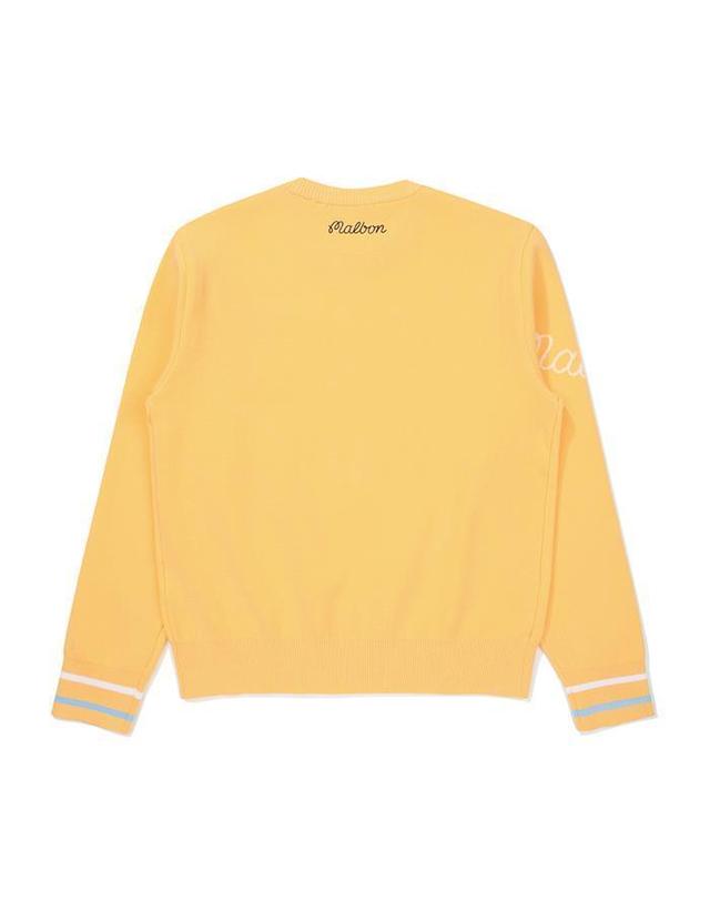 말본골프 [명품] 말본골프 버킷 포인트 베이직 라운드 니트 MUSTARD M5322PKT15MUS 베이지 착용컷