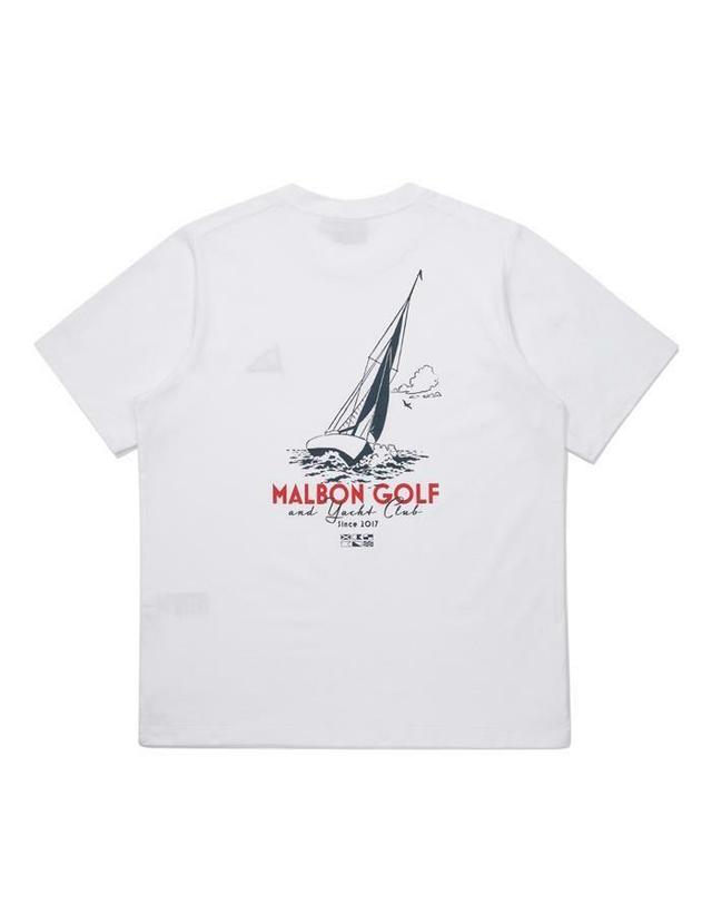 말본골프 [명품] 말본골프 YACHT CLUB 유니 라운드 티셔츠 화이트 M6123PRS02WHT 밝은 퍼플 착용컷