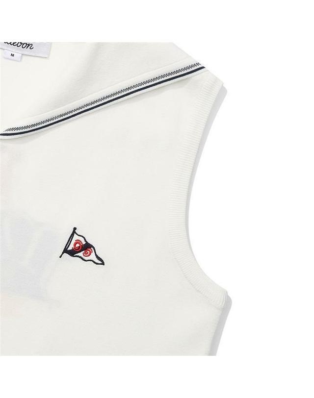 말본골프 [명품] 말본 러 카라 니트 베스트 OFF WHITE M6122PKV11OWT 밝은 그레이 착용컷