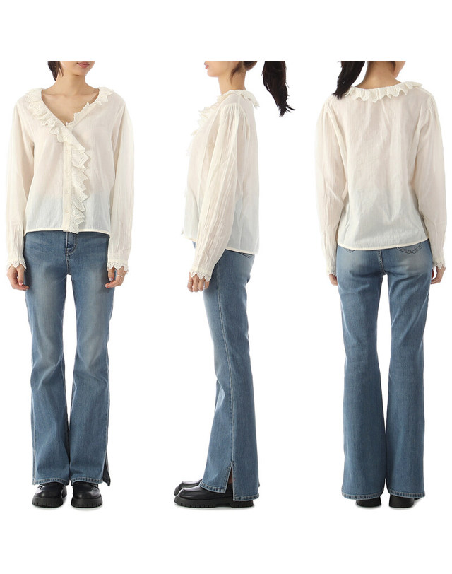 루이스미샤 [명품] 루이스미샤 LORINA 블라우스 WRIS23B0044 OFFWHITE 밝은 그레이 착용컷