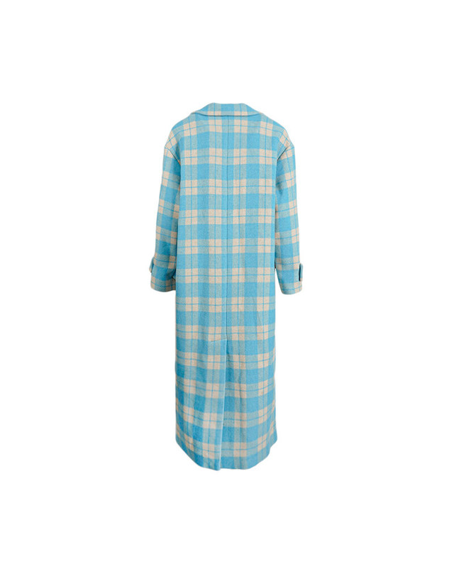 엠에스지엠 [중고명품] [중고명품] MSGM 55 FW 라이트블루 체크 버튼 롱 코트 밝은 블루 착용컷