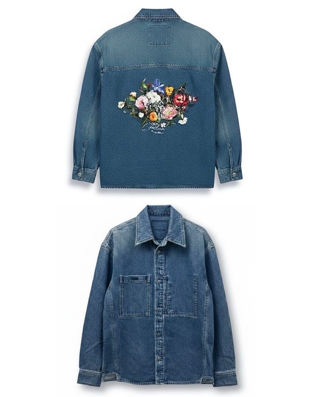 우영미 [명품] 25FW 플라워 백로고 데님 셔츠 블루 남성 셔츠 W253SH26885L 밝은 블루 착용컷