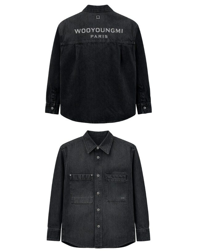 우영미 [명품] 26SS 틴 워싱 데님 백로고 셔츠 블랙 남성 자켓 W261SH27970B 네이비 착용컷