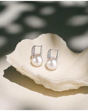 [컨젠] Pave Arch Pearl Drop Earrings 파베 아크 펄 드롭 이어링
