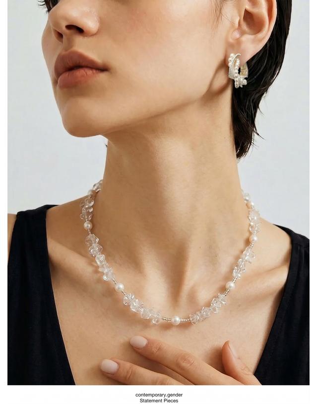 컨템포러리젠더 [컨젠] Braid Pearl Loop Earrings 브레이드 펄 루프 이어링 실버 착용컷