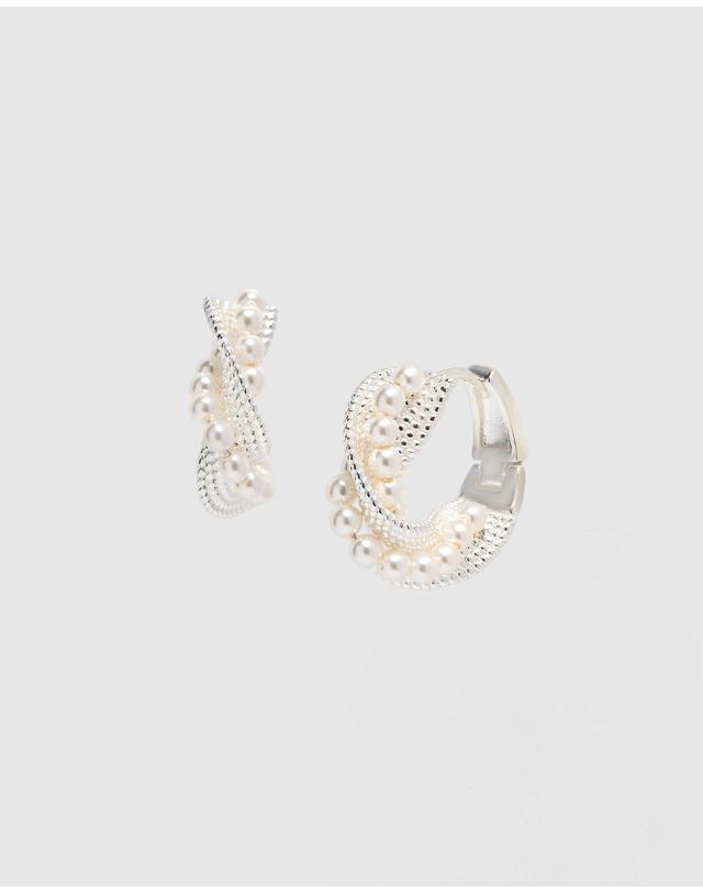 컨템포러리젠더 [컨젠] Braid Pearl Loop Earrings 브레이드 펄 루프 이어링 실버 착용컷