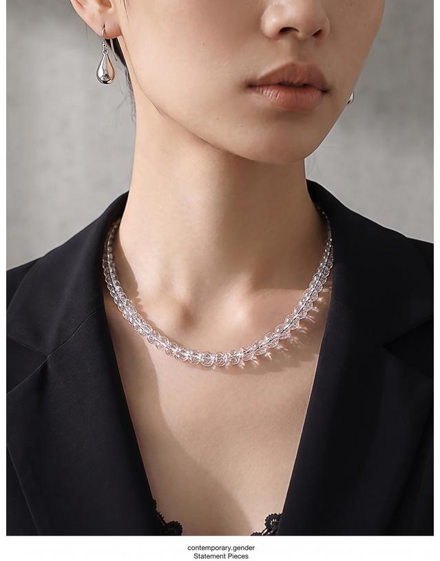 컨템포러리젠더 [컨젠] Facet Fluid Crystal Necklace 파셋 플루이드 크리스탈 네크리스 실버 착용컷