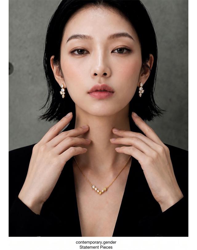 컨템포러리젠더 [컨젠] Ascending Curve Pavé Necklace 어센딩 커브 파베 네크리스 골드 착용컷