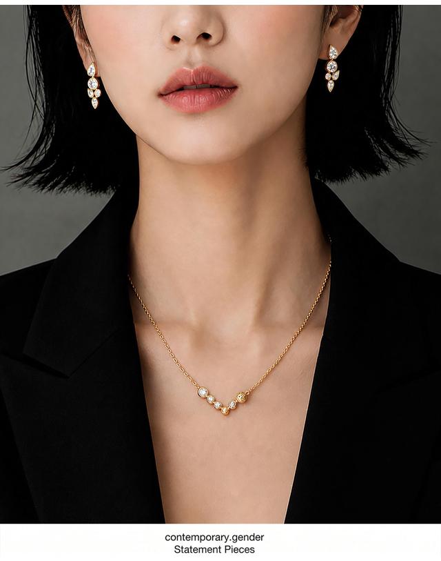 컨템포러리젠더 [컨젠] Ascending Curve Pavé Necklace 어센딩 커브 파베 네크리스 골드 착용컷