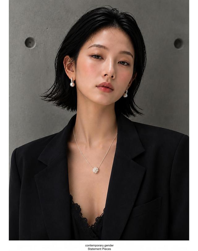 컨템포러리젠더 [컨젠] Stella Pearl Orb Necklace 스텔라 펄 오브 네크리스 실버 착용컷