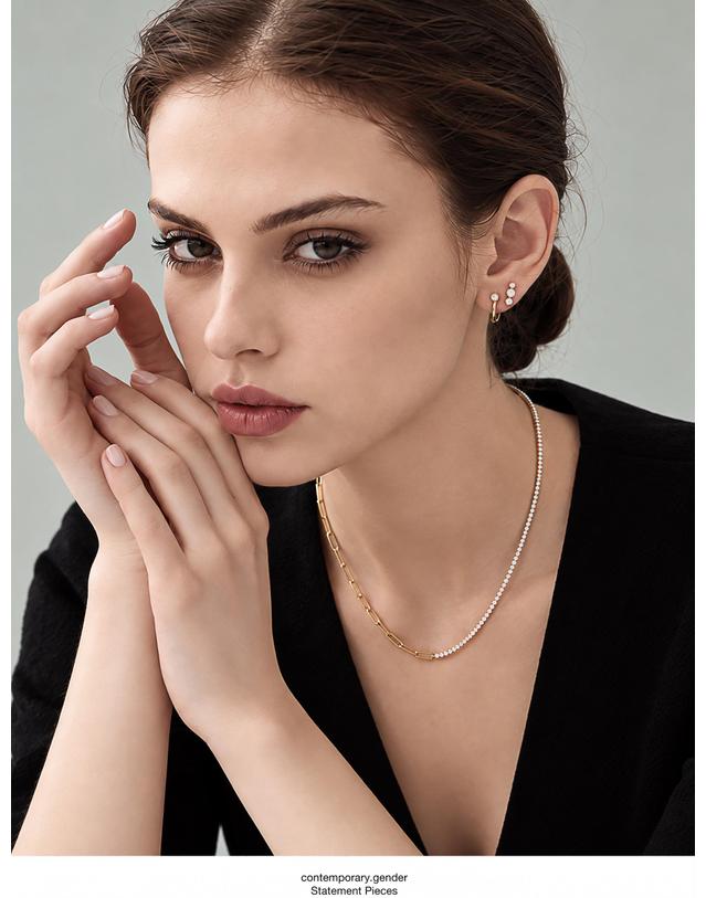 컨템포러리젠더 [컨젠] Splice Segment Cubic Necklace 스플라이스 세그먼트 큐빅 네크리스 골드 착용컷