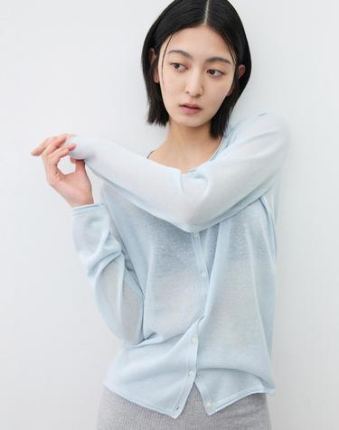 (우먼)라이트 시어 린넨 가디건 애쉬 블루