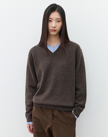 (우먼)파인 메리노 울 100 브이넥 니트 브라운