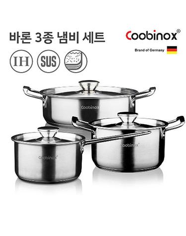 [쿠비녹스] 바론 풀스텐 냄비IH 3종 세트 (18편수 + 20양수 + 22전골) (CO-12-10)
