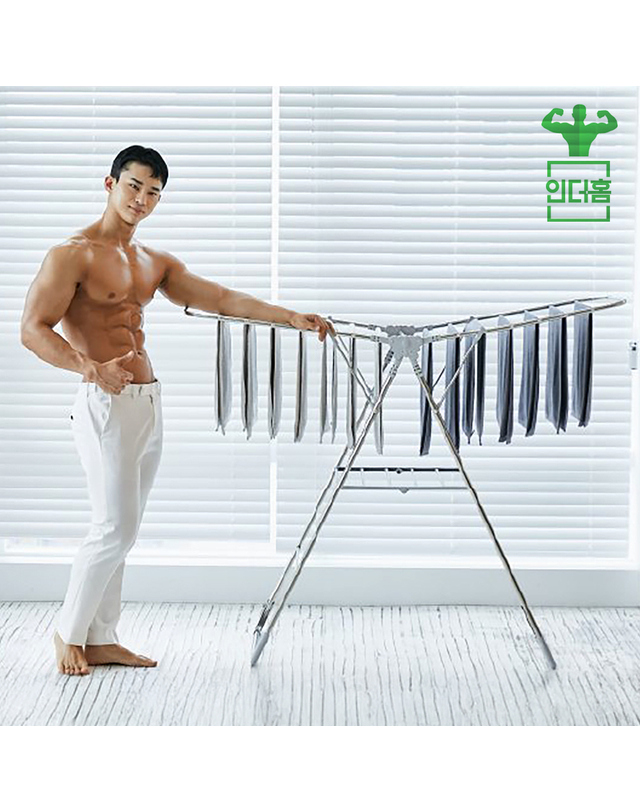 인더홈 [인더홈] 국내생산 튼튼한 스테인레스 빨래건조대 L 착용컷