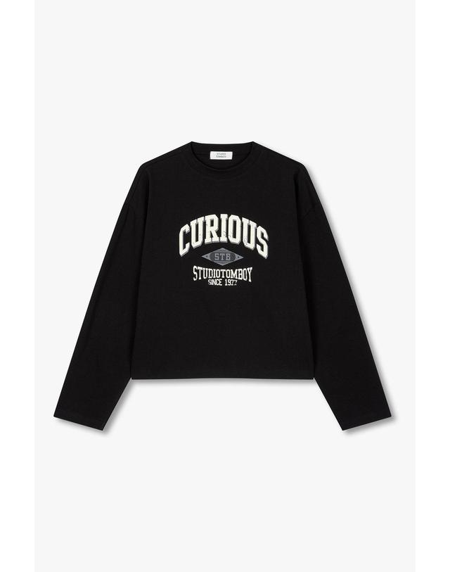 스튜디오 톰보이 [STUDIO TOMBOY] 큐리어스 그래픽 롱슬리브 티셔츠_블랙 9176122972 착용컷