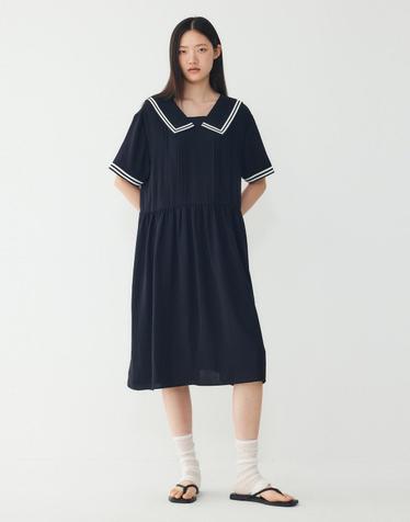 [STUDIO TOMBOY] 와이드 카라 배색 원피스_다크 네이비 9176241985
