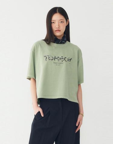 [STUDIO TOMBOY] TOMBOY 레터링 크롭 반팔 티셔츠_라이트 카키 9176322972