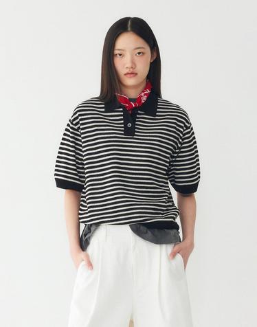 [STUDIO TOMBOY] [리오더] 스트라이프 카라 풀오버_블랙 9176352971