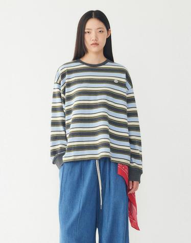 [STUDIO TOMBOY] 미니 로고 와펜 스트라이프 긴팔 티셔츠 _챠콜 9176322982