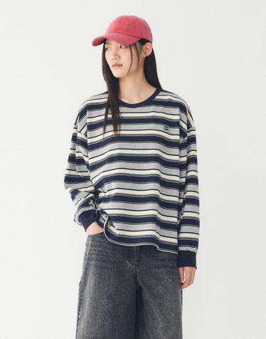 [STUDIO TOMBOY] 미니 로고 와펜 스트라이프 긴팔 티셔츠 _다크 네이비 9176322982