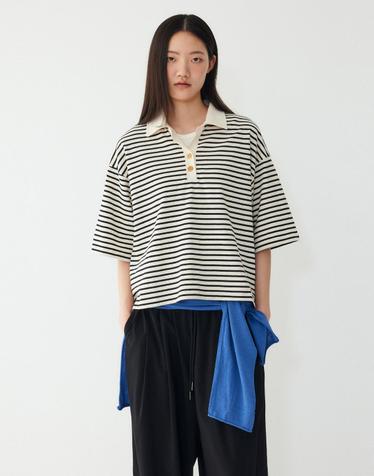 [STUDIO TOMBOY] 스트라이프 세미 크롭 카라 반팔 티셔츠 _아이보리 9176322999