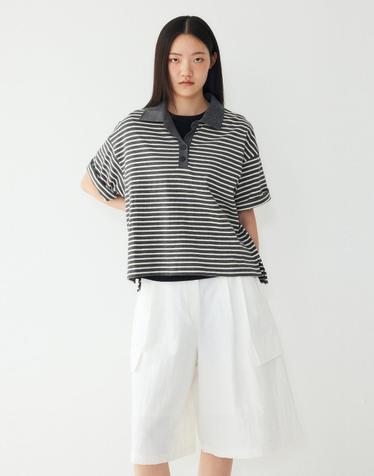 [STUDIO TOMBOY] 스트라이프 카라 반팔 티셔츠_그레이 9176322999