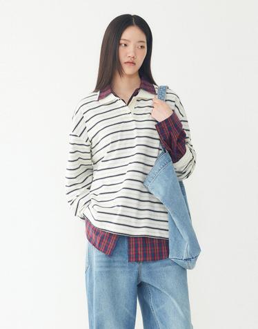 [STUDIO TOMBOY] 캐주얼 스트라이프 카라 티셔츠 _아이보리 9176322981