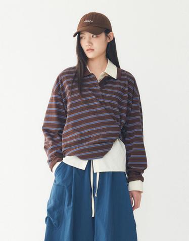 [STUDIO TOMBOY] 캐주얼 스트라이프 카라 티셔츠 _브라운 9176322981