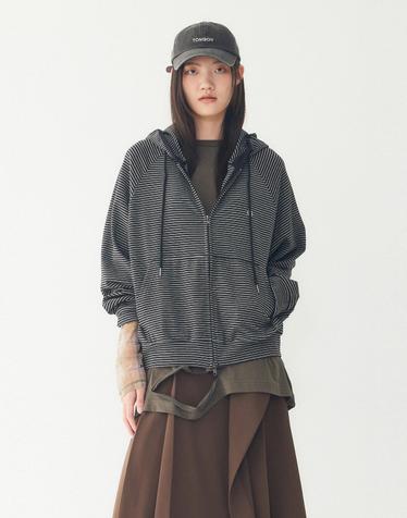 [STUDIO TOMBOY] 미니멀 스트라이프 후드 집업 _블랙 9176313974